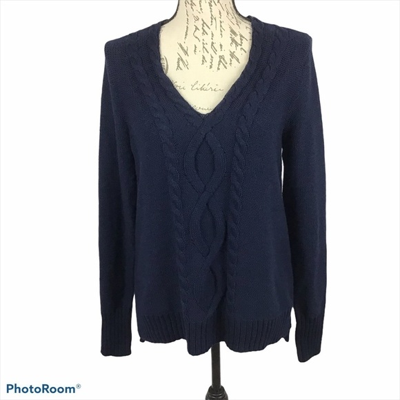 Chaps V-Neck Knit Navy Blue Sweater - Picture 1 of 8